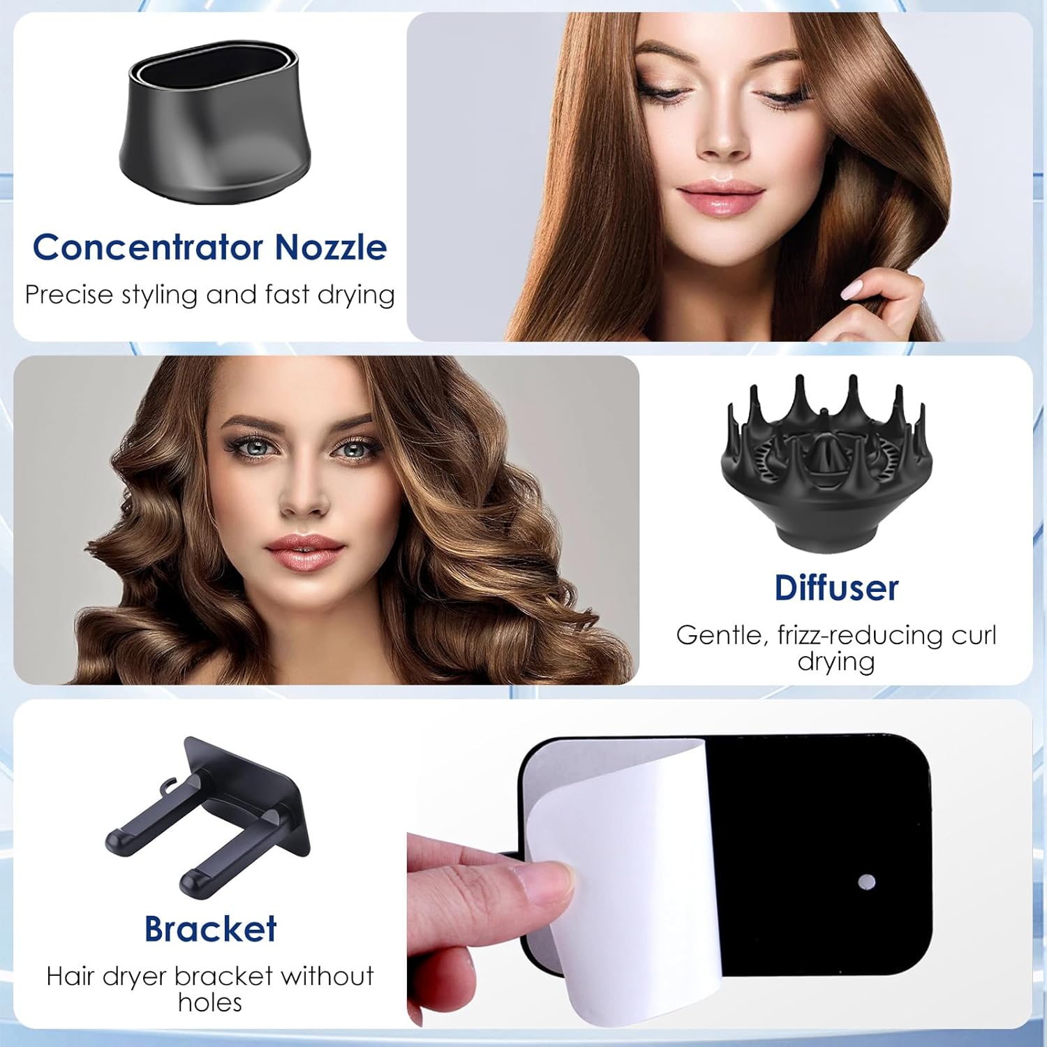 Sèche-cheveux ionique - 2200W - 4 modes, protection surchauffe, diffuseur