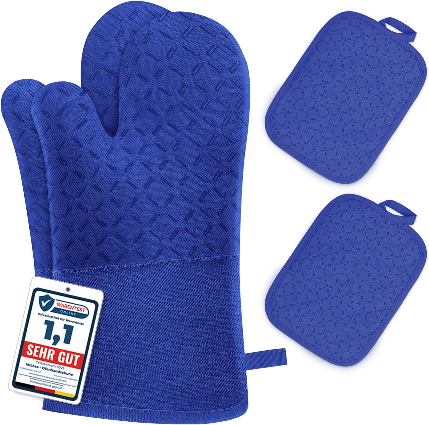 MILcea - Gants de cuisine anti-chaleur, 32cm, silicone/coton doux, lot de 4