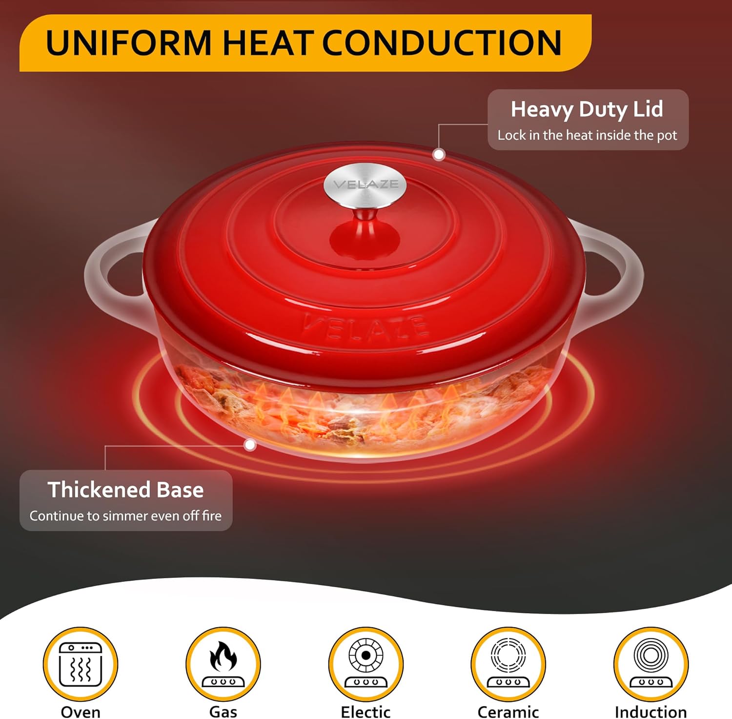 Velaze - Casserole à soupe ronde 3,5L - fonte émaillée, induction