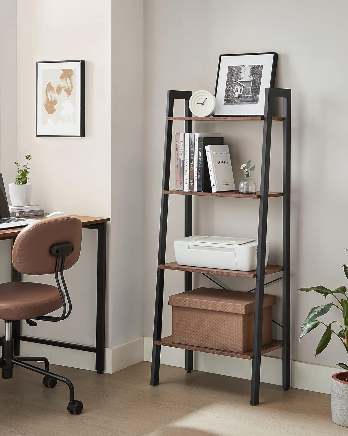 VASAGLE - étagère échelle rustique 34x56x137,5cm acier bois robustes