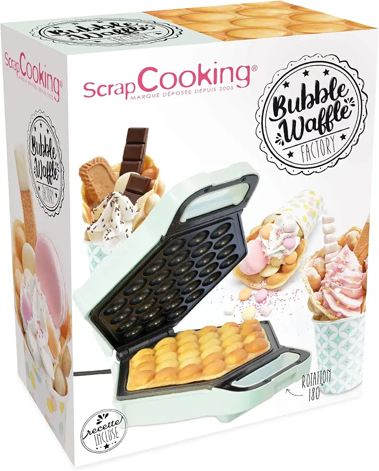 ScrapCooking - Bubble Waffle Factory - gaufrier, compact, anti-adhésif, rotation 180°, vert