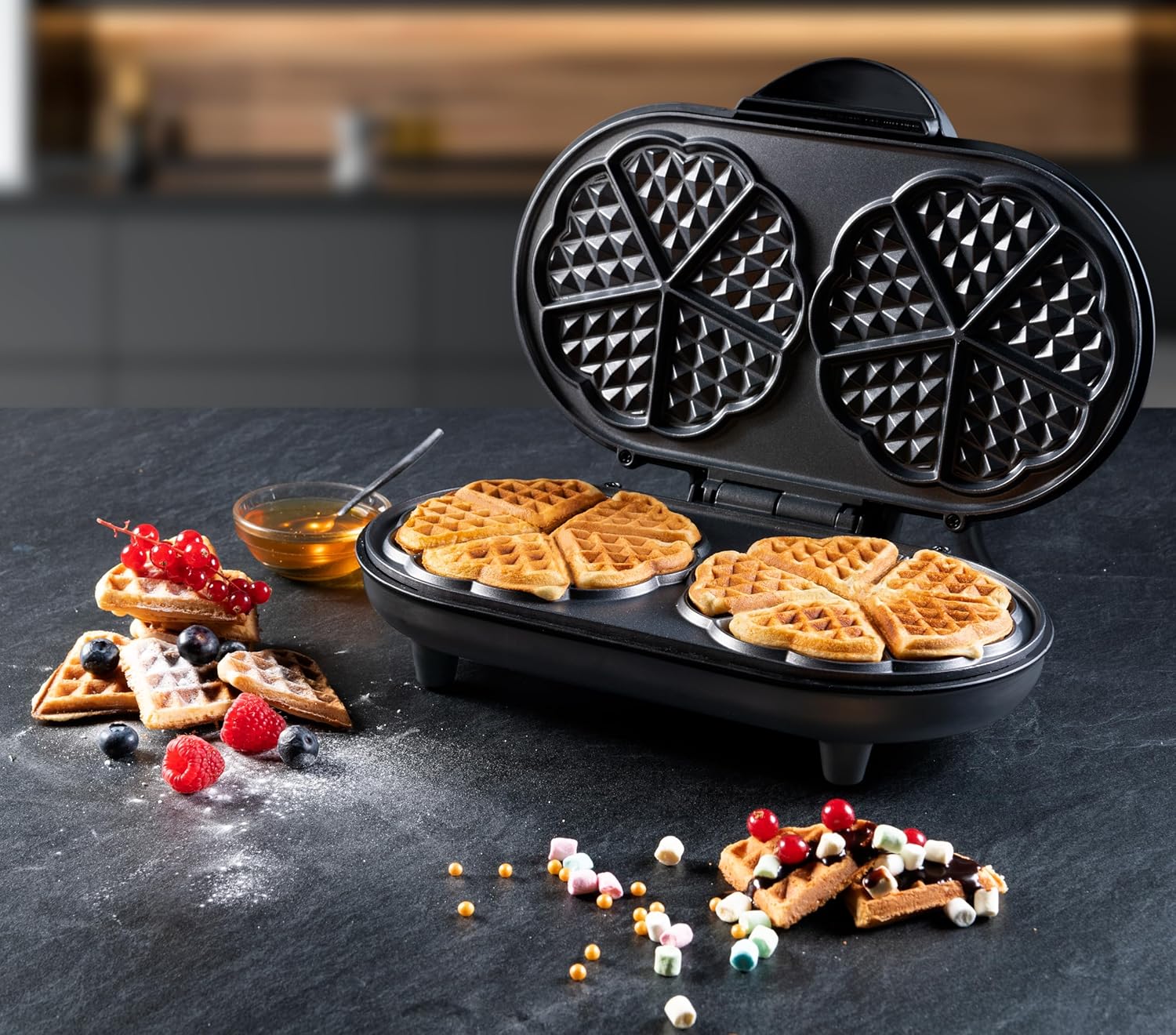 Bestron - Gaufrier double Sweet Dreams - cœur - antiadhésif - noir mat
