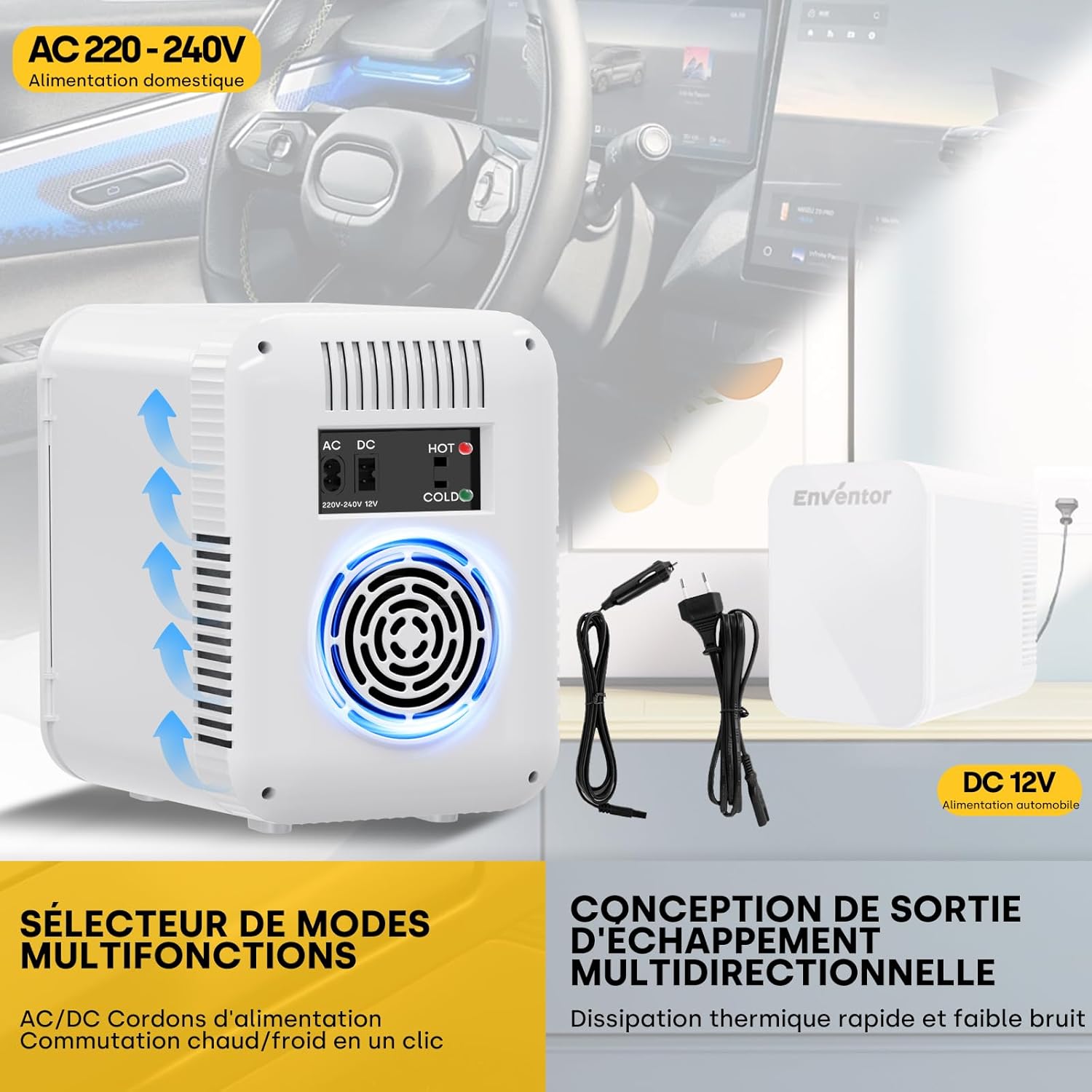 Enventor - Mini-Frigo 4L - compact, chaud/froid, 6 canettes, 12V/220V