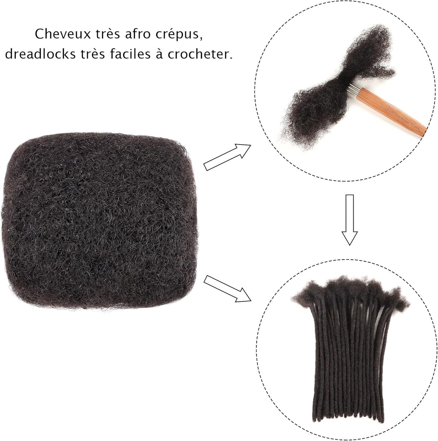 Extension cheveux naturel afro - 16 pouces, 1 paquet, noir naturel