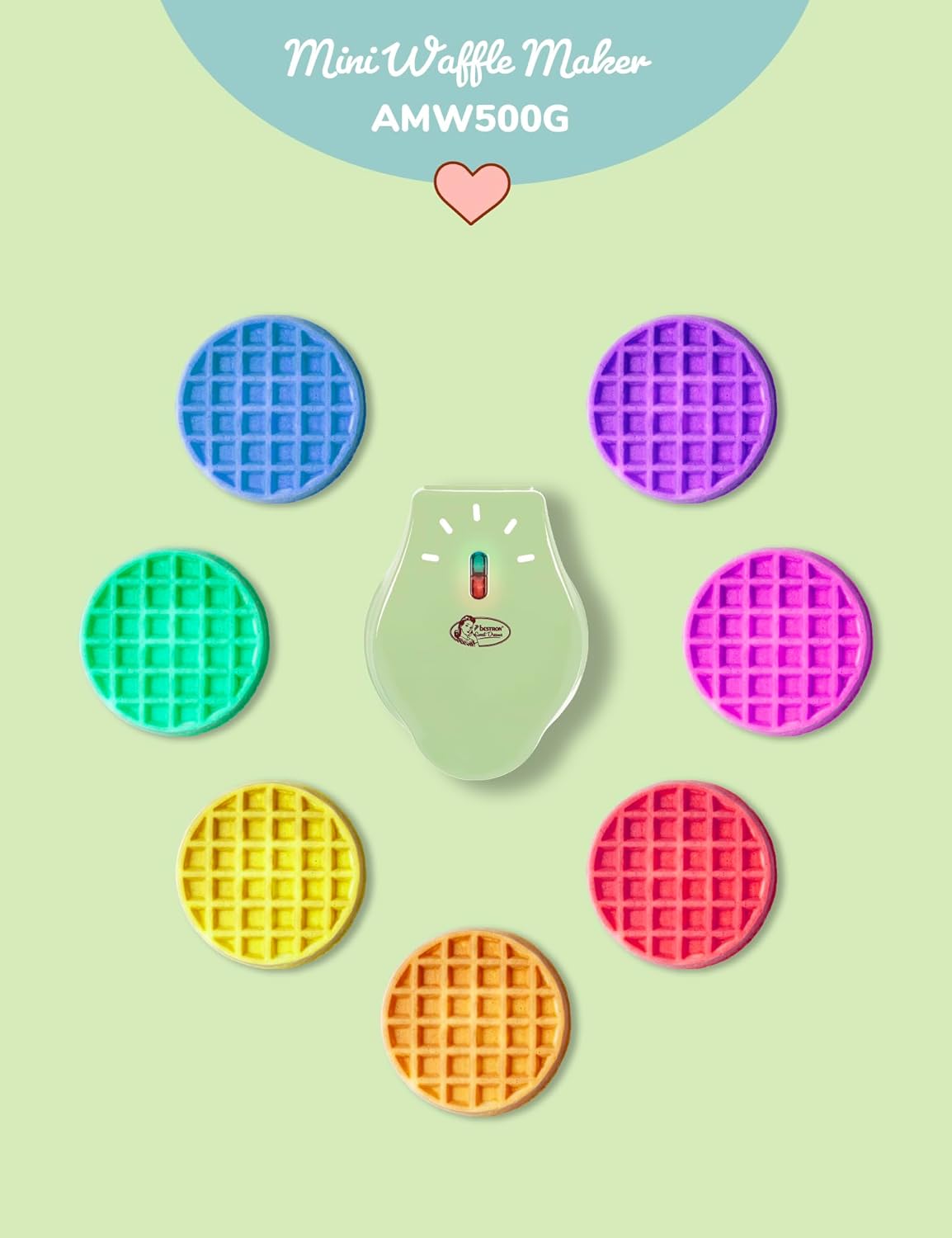 Bestron - Mini gaufrier rétro menthe mat - compact - revêtement antiadhésif