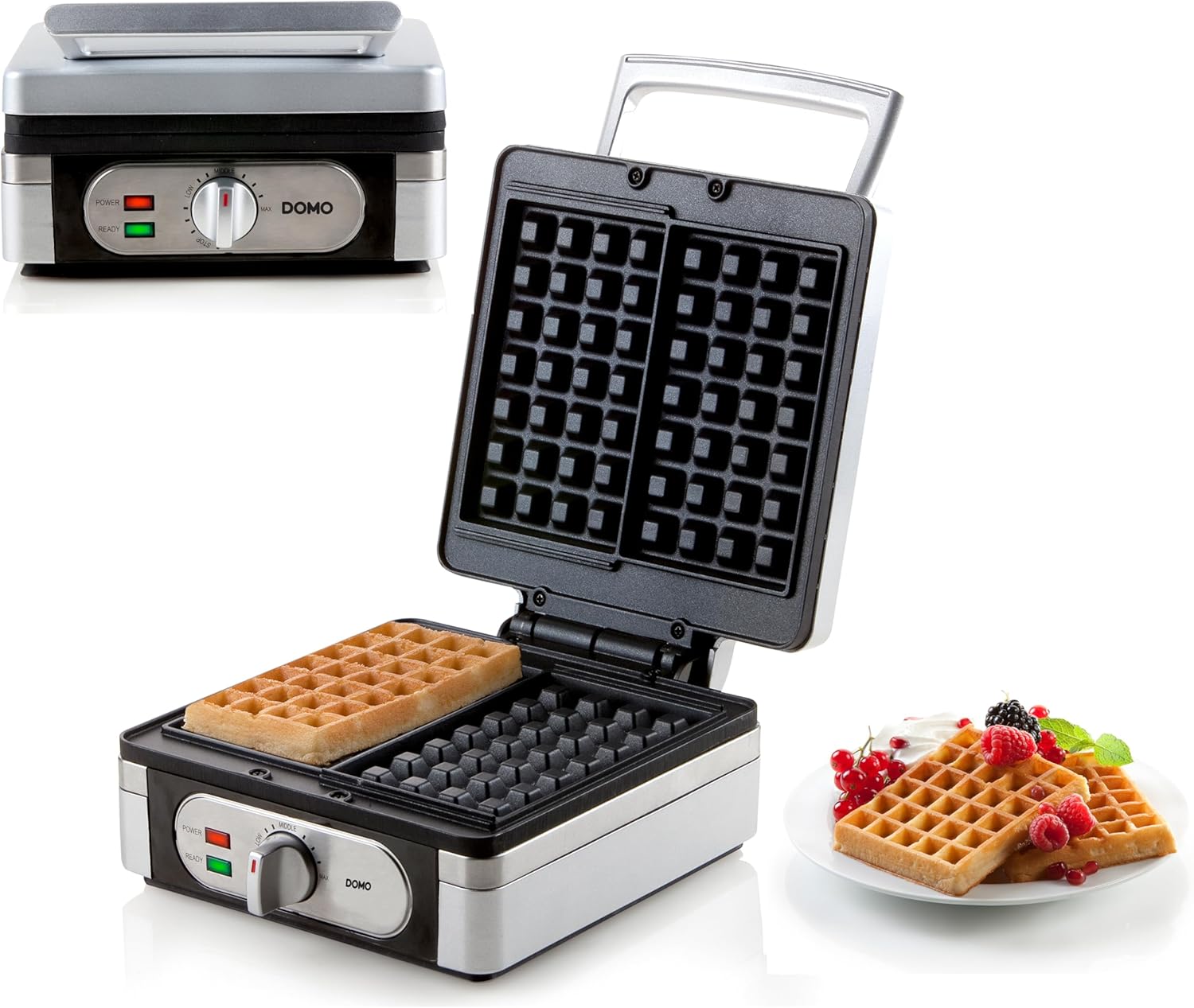 DOMO - Gaufrier série DO9047W - 4x7 gaufres - Inox, 1400W, DO9047W