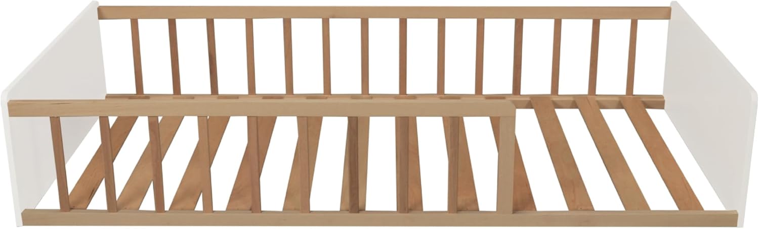 Weber - Lit Pilou - 90x190 cm - sommier inclus, blanc et bois