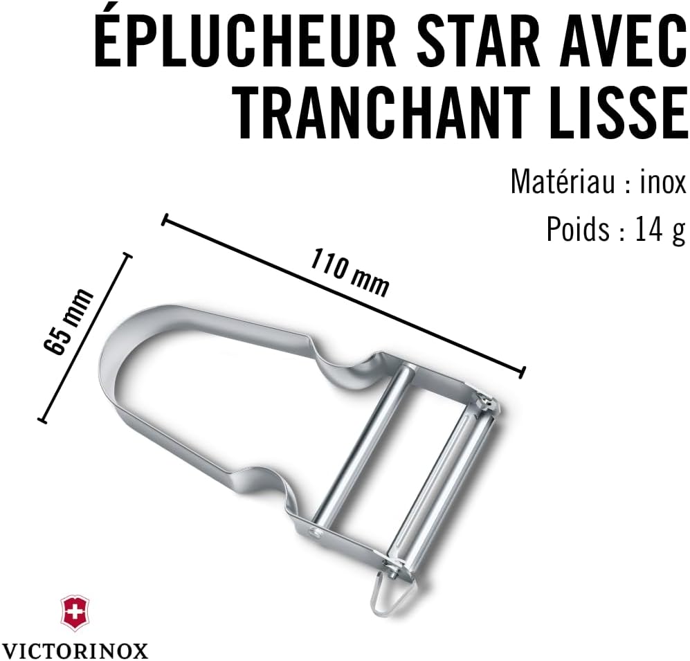 Victorinox - Éplucheur STAR - manche métal, lame pendulaire, Swiss Made