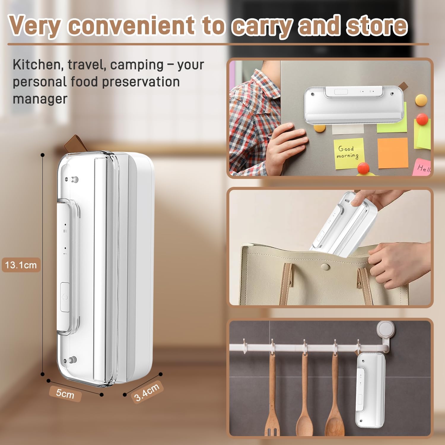 Mini scelleuse thermique portable 2-en-1, rechargeable, auto-off, blanc