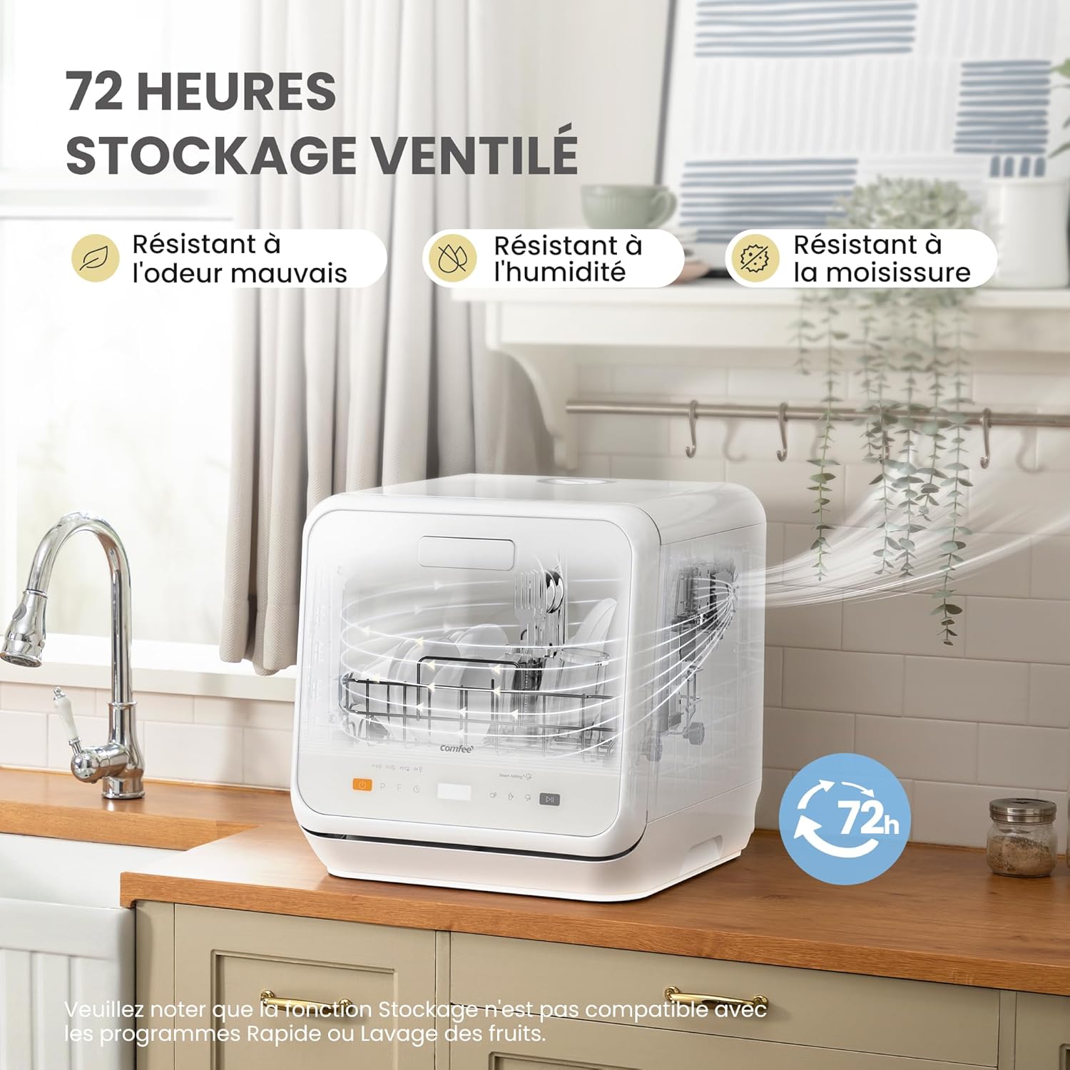 COMFEE' - lave-vaisselle de comptoir - compact - 6 programmes, sans plomberie, lavage vapeur