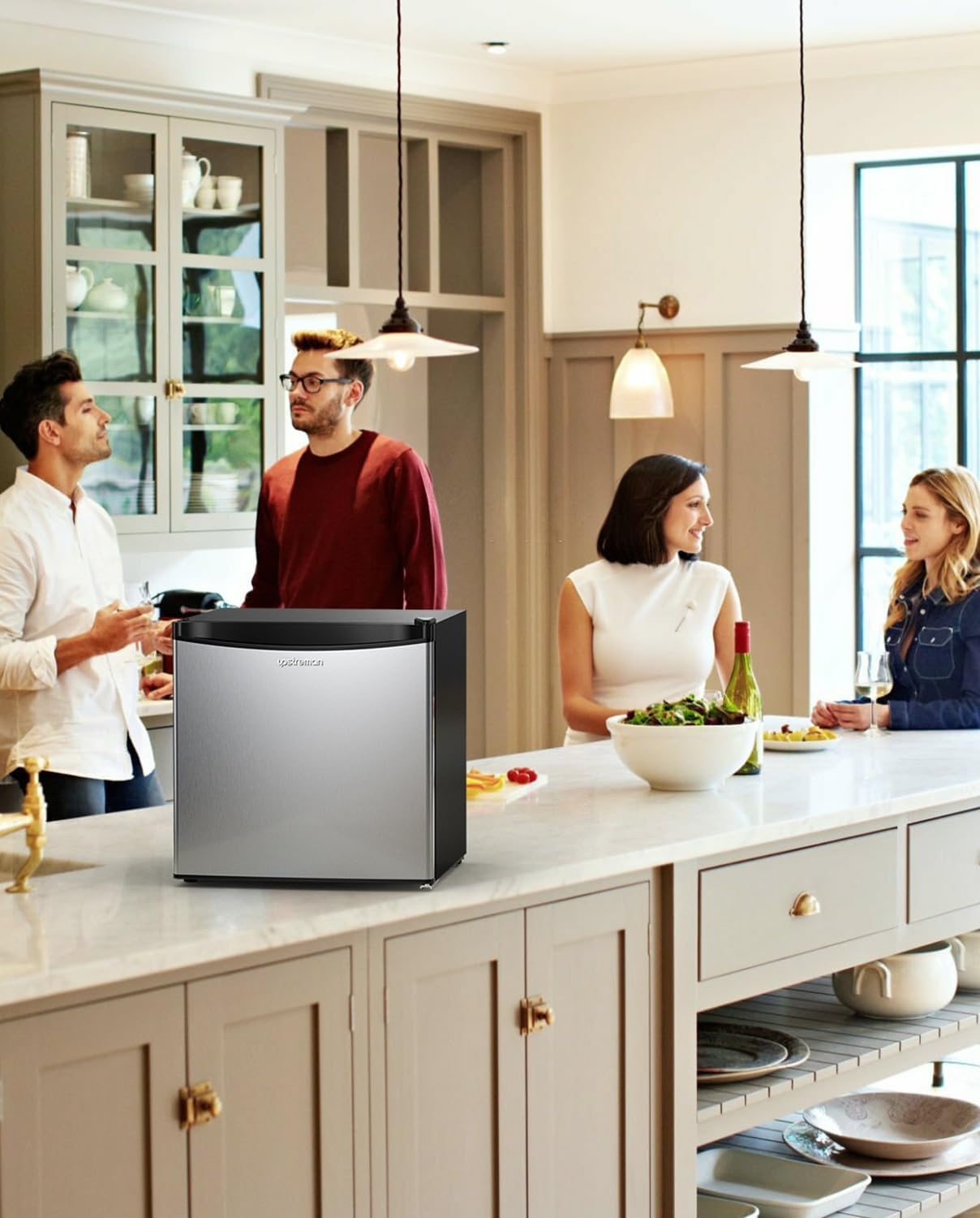 Upstreman - FR17 - 46L mini frigo avec congélateur, silencieux, inox