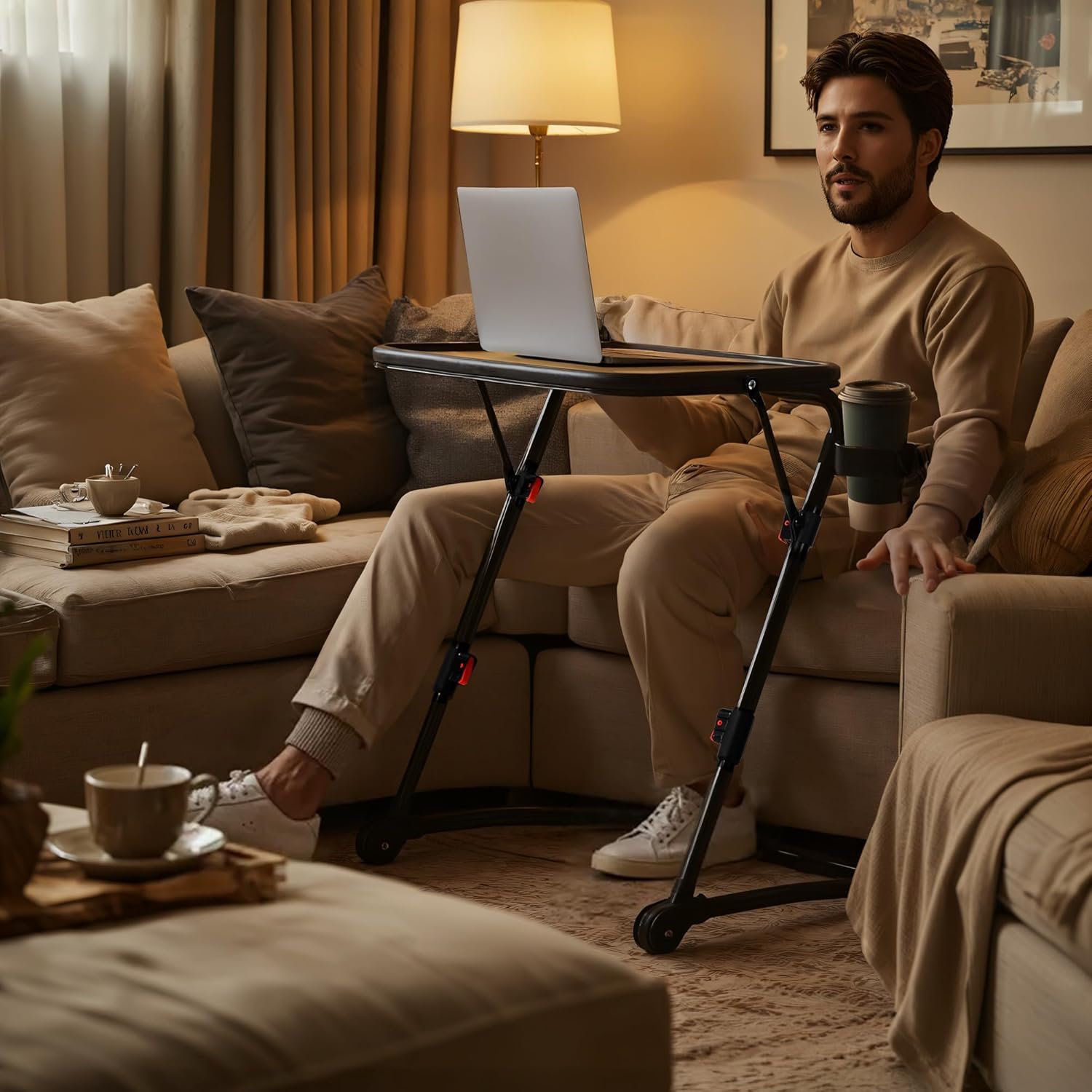 Bureau pliant - hauteur réglable, plateau inclinable, compact, noir