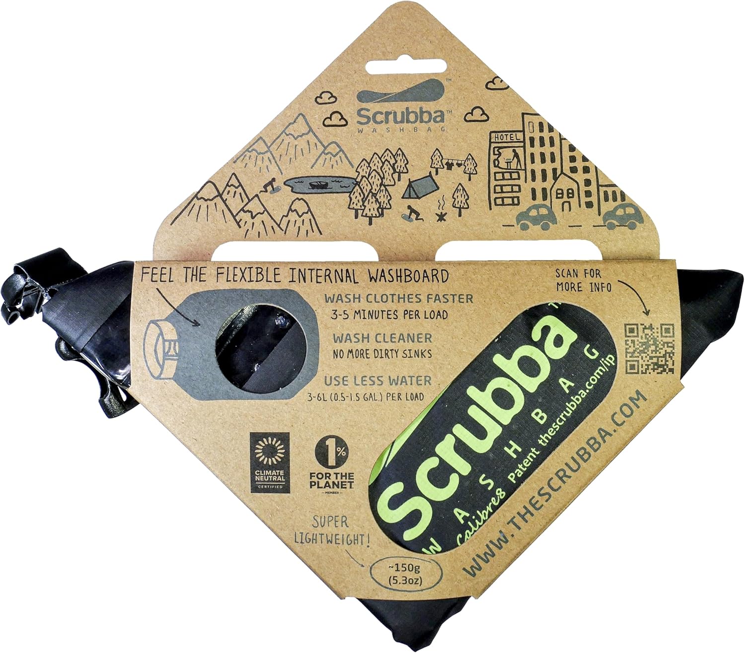 Scrubba - Sac Lave-Linge Portatif 2.0 - compact - lavage rapide, étanche, idéal voyage