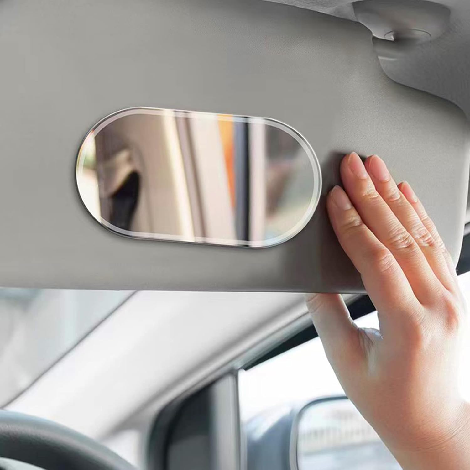 Rétroviseur intérieur voiture - ovale HD inox - miroir maquillage autocollant - accessoires universels -