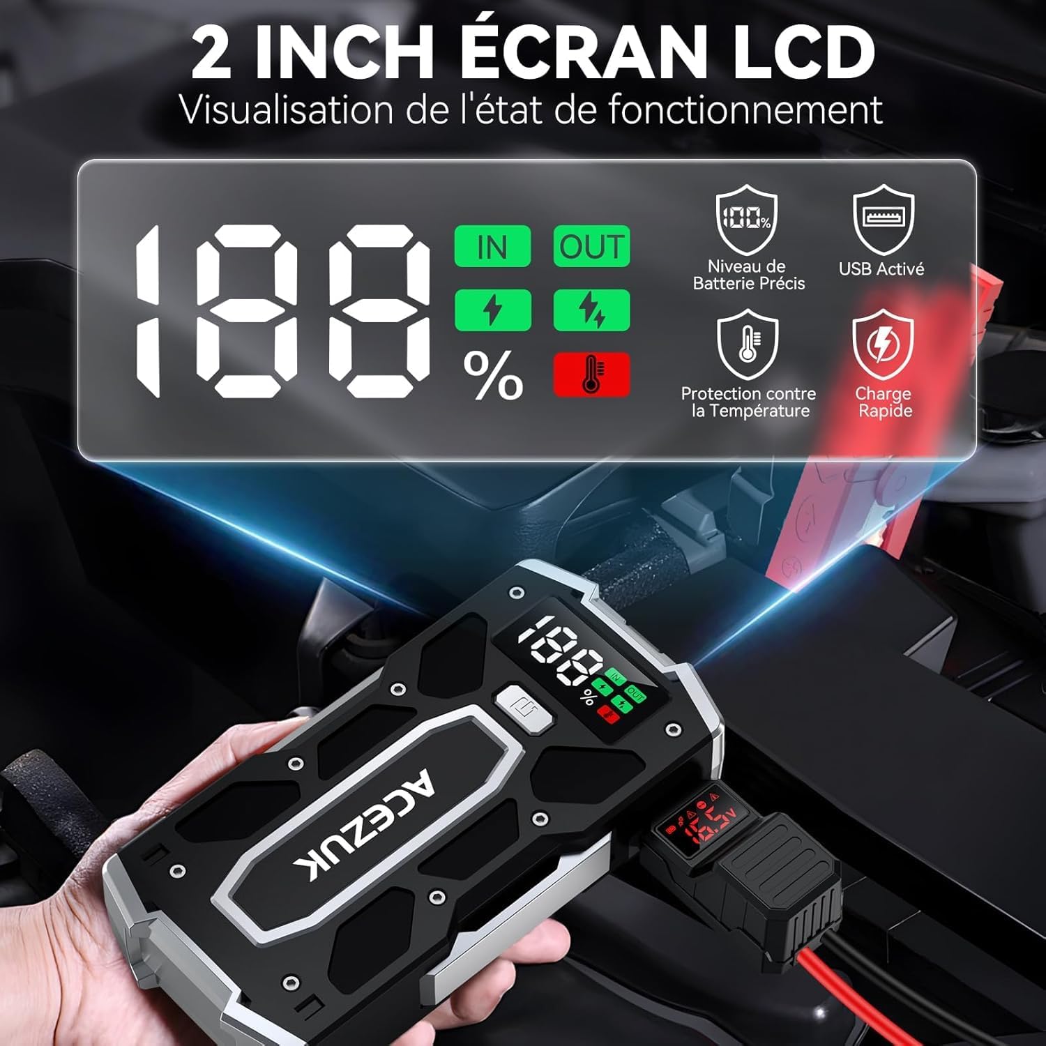 Booster batterie voiture portable, 8000A, 12V, LED, QC3.0, jusqu'à 10L, 8.0LDiesel