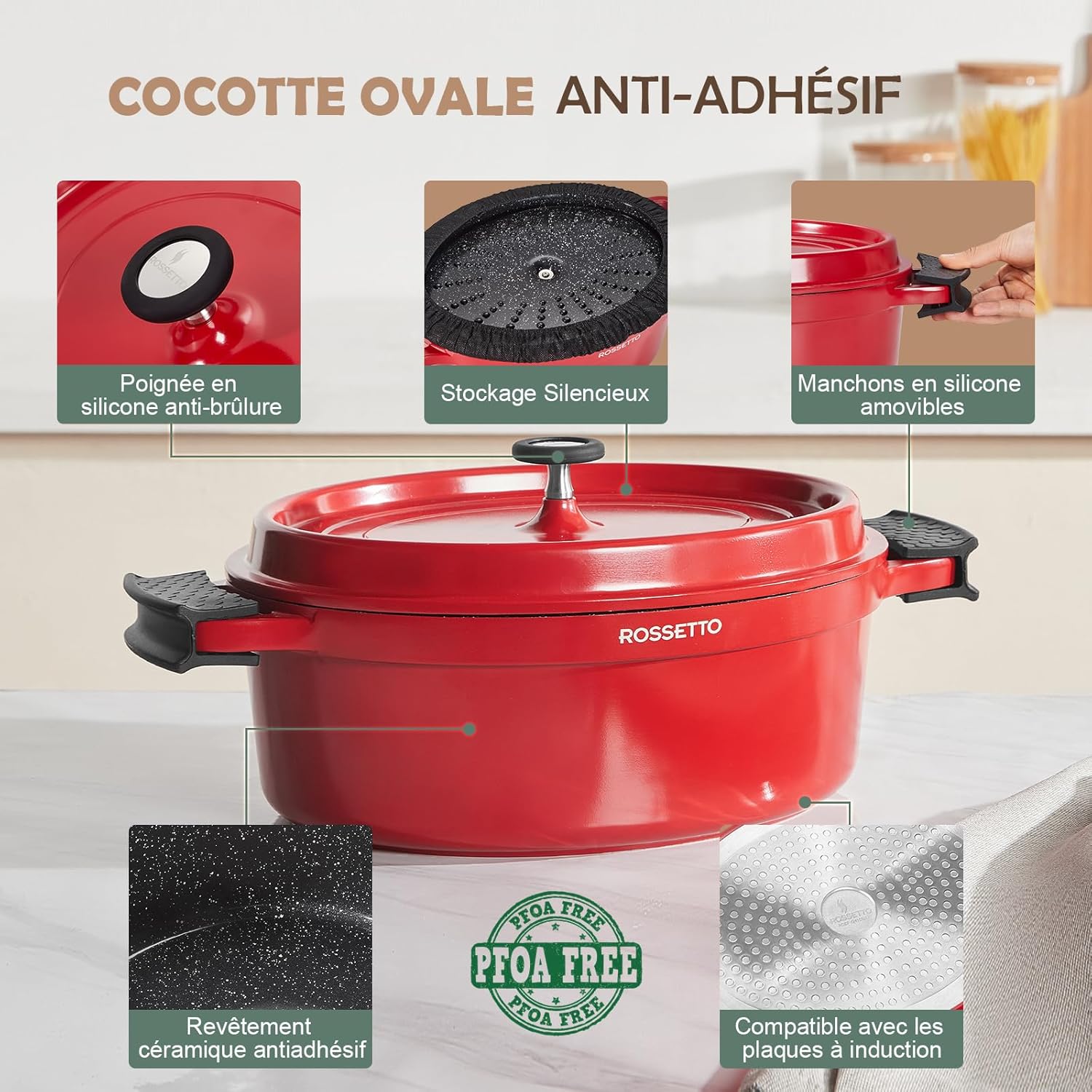 Rossetto - cocotte ovale - 31cm, 6,3L, fonte alu, induction, 230℃