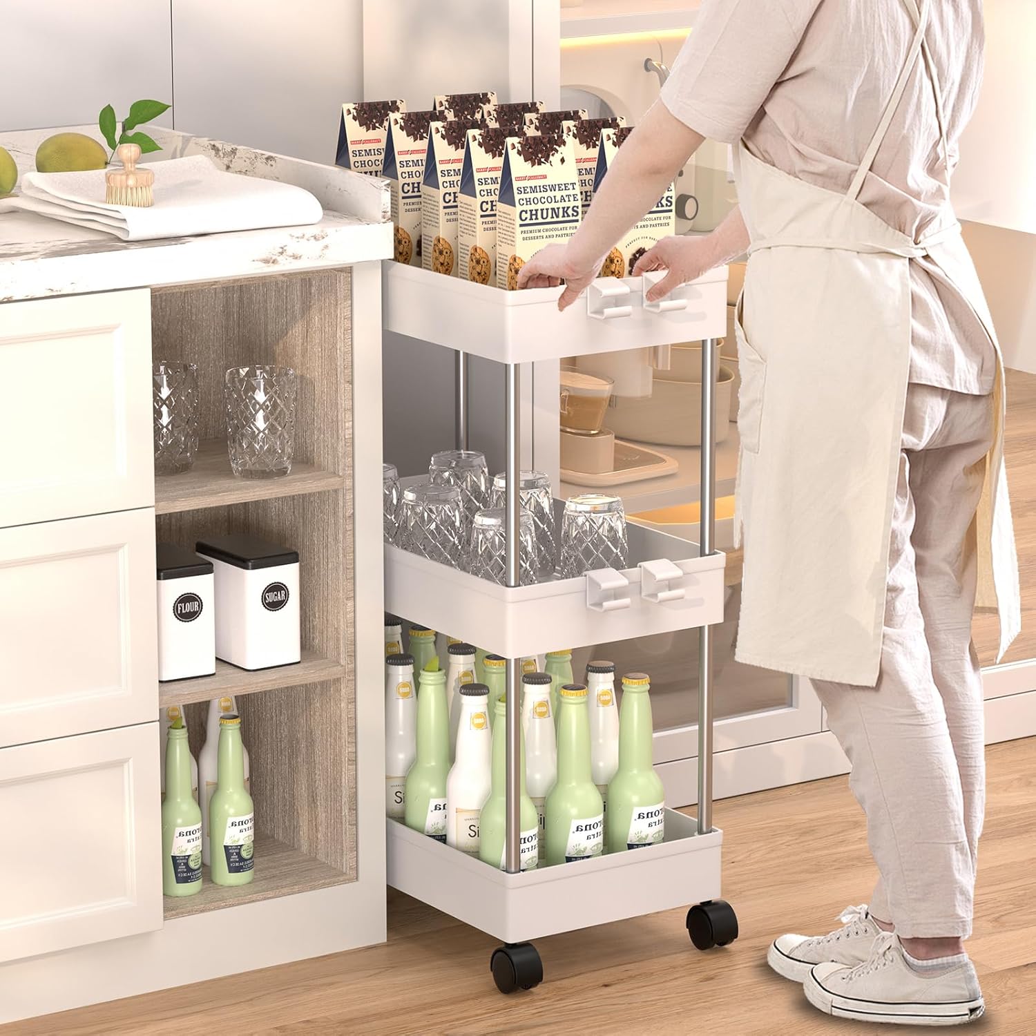 Desserte à roulettes - chariot 3 niveaux, mobile 60x40x22cm, espaces étroits