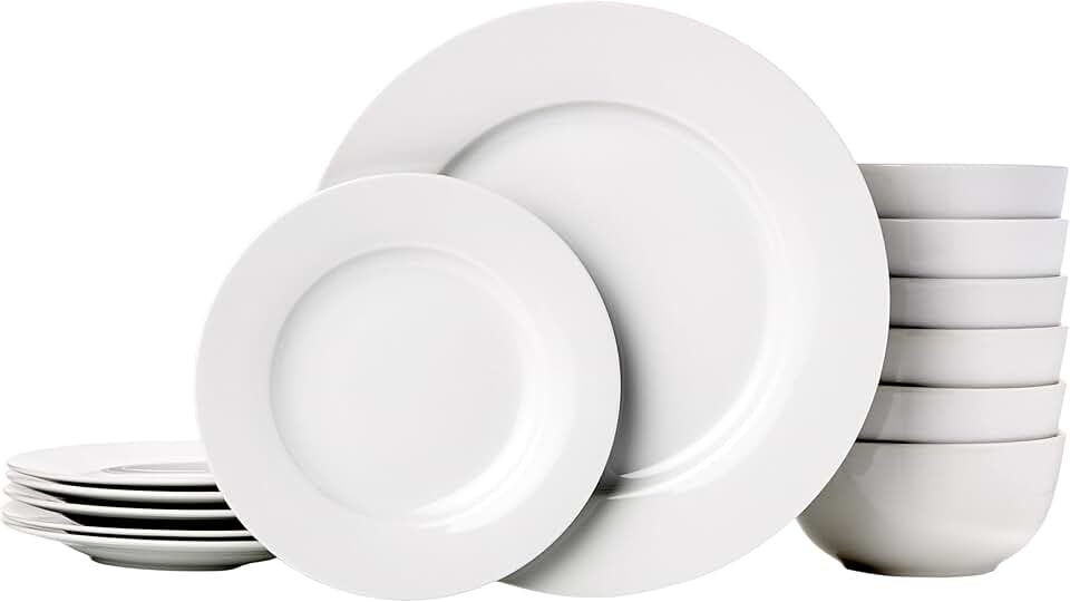 maxxidealz Basics - service de table 18 pièces - porcelaine blanche - vaisselle pour 6 personnes