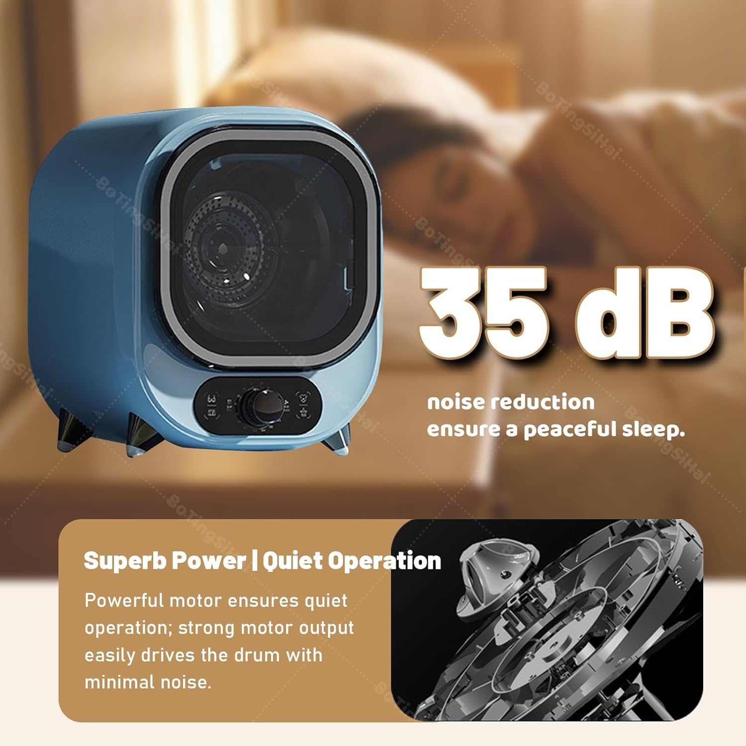 Mini sèche-linge électrique compact, cuve inox, portable, bleu