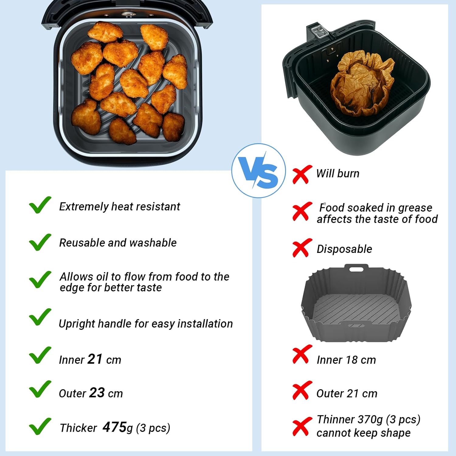 Alyvisun - moule silicone airfryer set 3pcs - carré, inclus pinceau