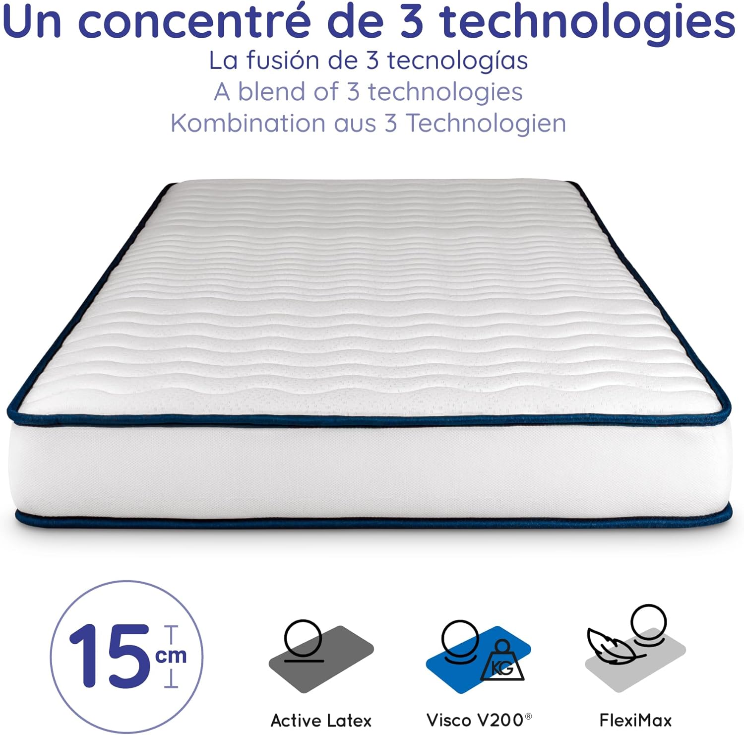 COSMOS - Upsilon - 90x200 cm - mousse mémoire, latex, 7 zones, réversible