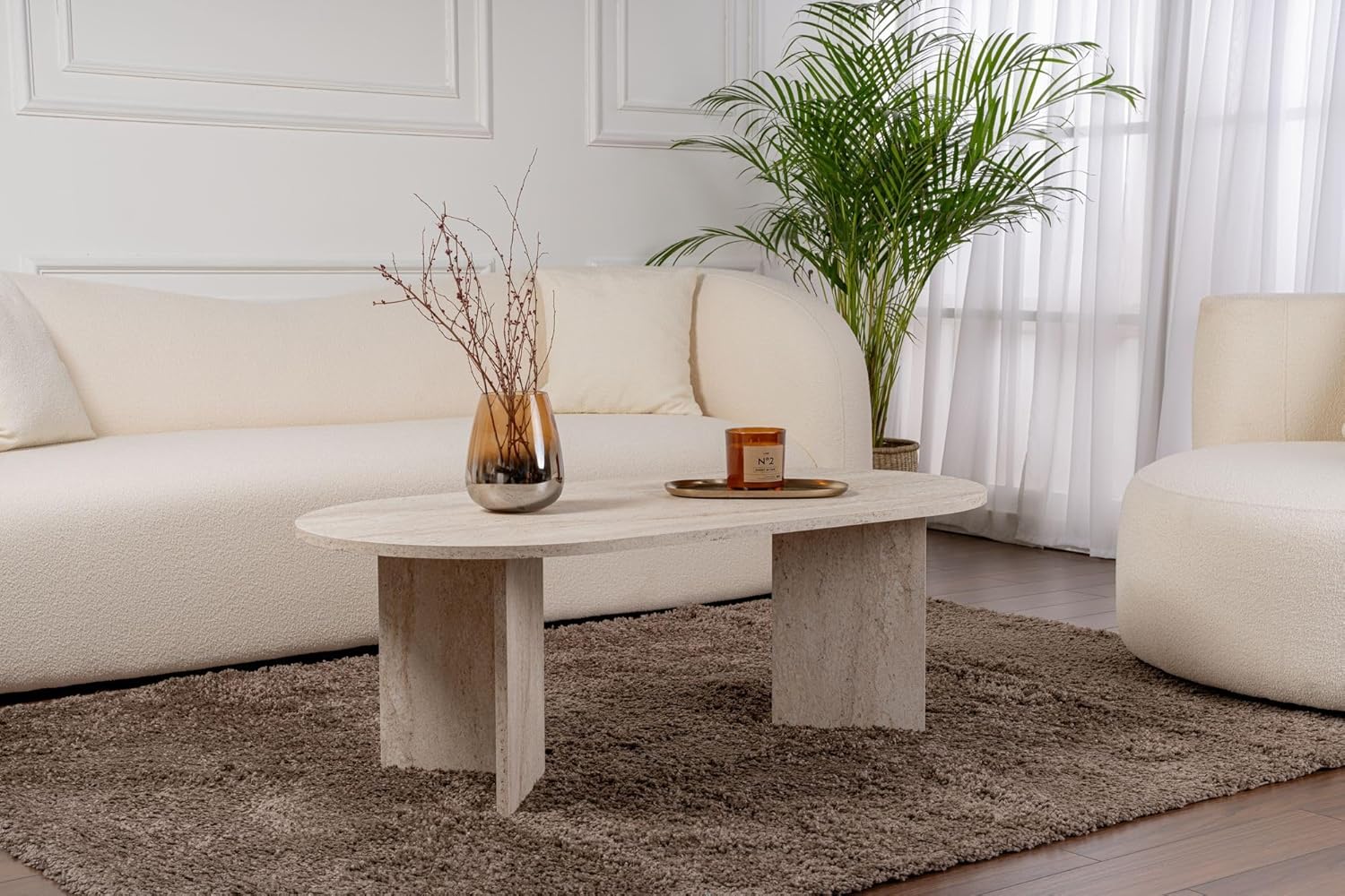 Hanah Home - Élégante table à café - 119x39,8x60 cm - mélamine 18mm, design marbre