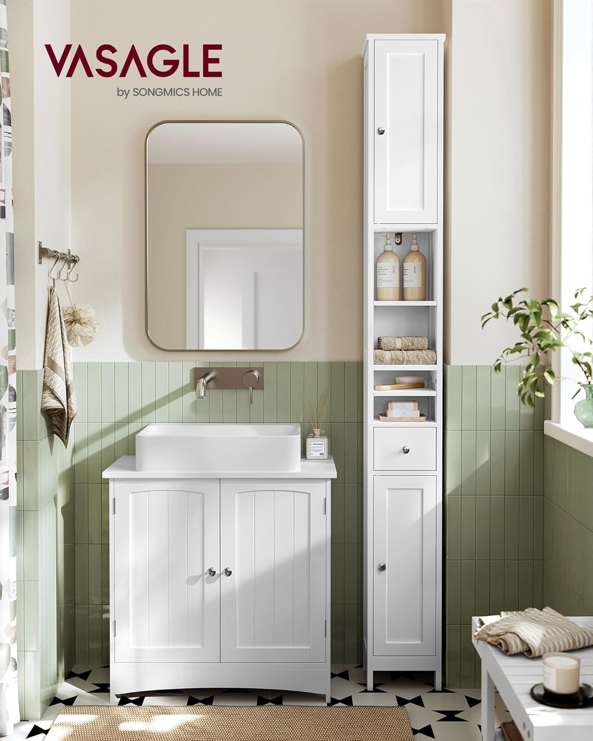 VASAGLE - colonne salle de bain moderne, étagères réglables, compacte BBC765W01