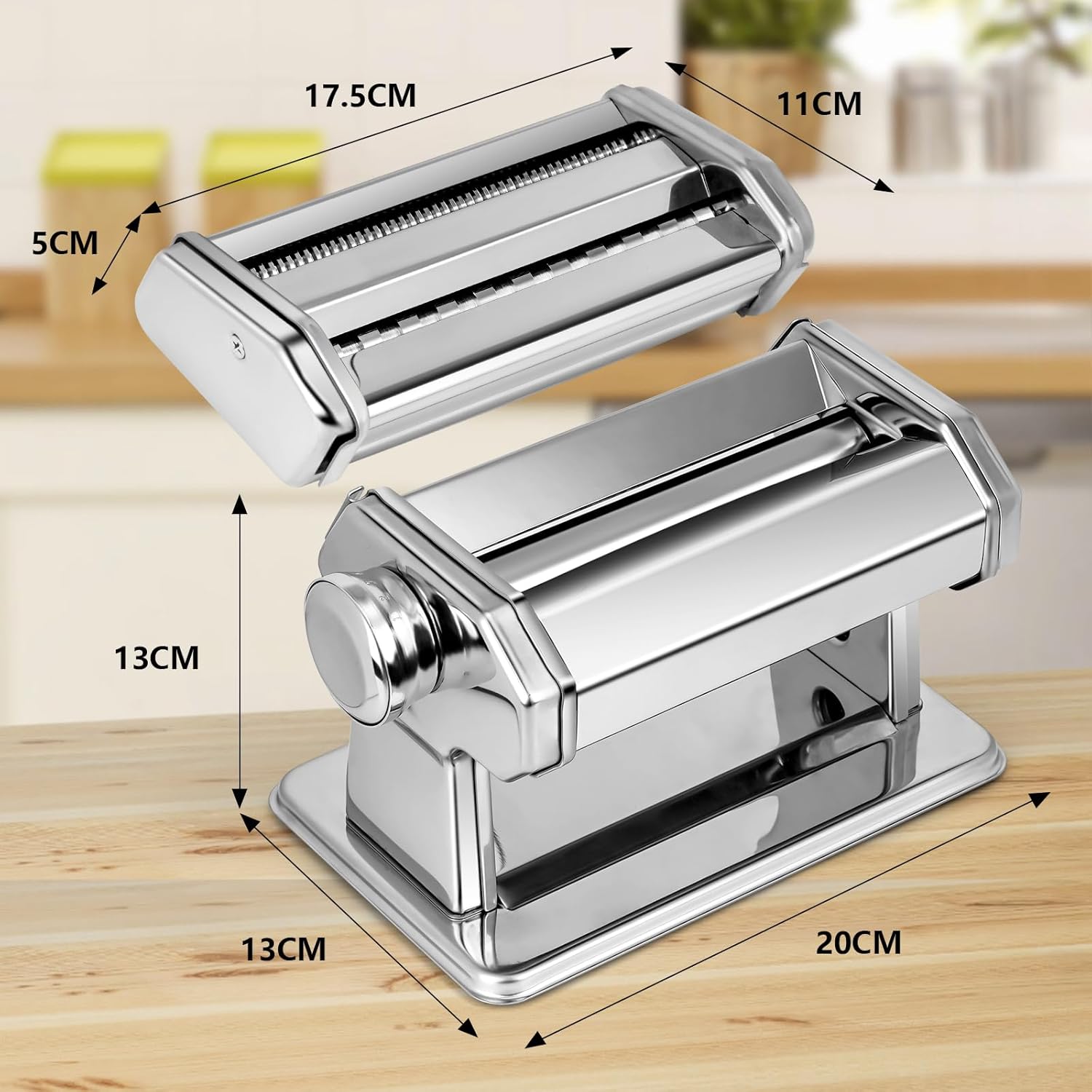 YASHE - machine à pâtes manuelle - inox, 7 réglages, rouleau, coupe-pâtes