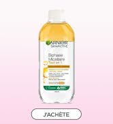 Le texte indique « Garnier ». Flacons de produits au design blanc minimaliste présentant différentes variantes de ce qui semble être des produits de soin de la peau.