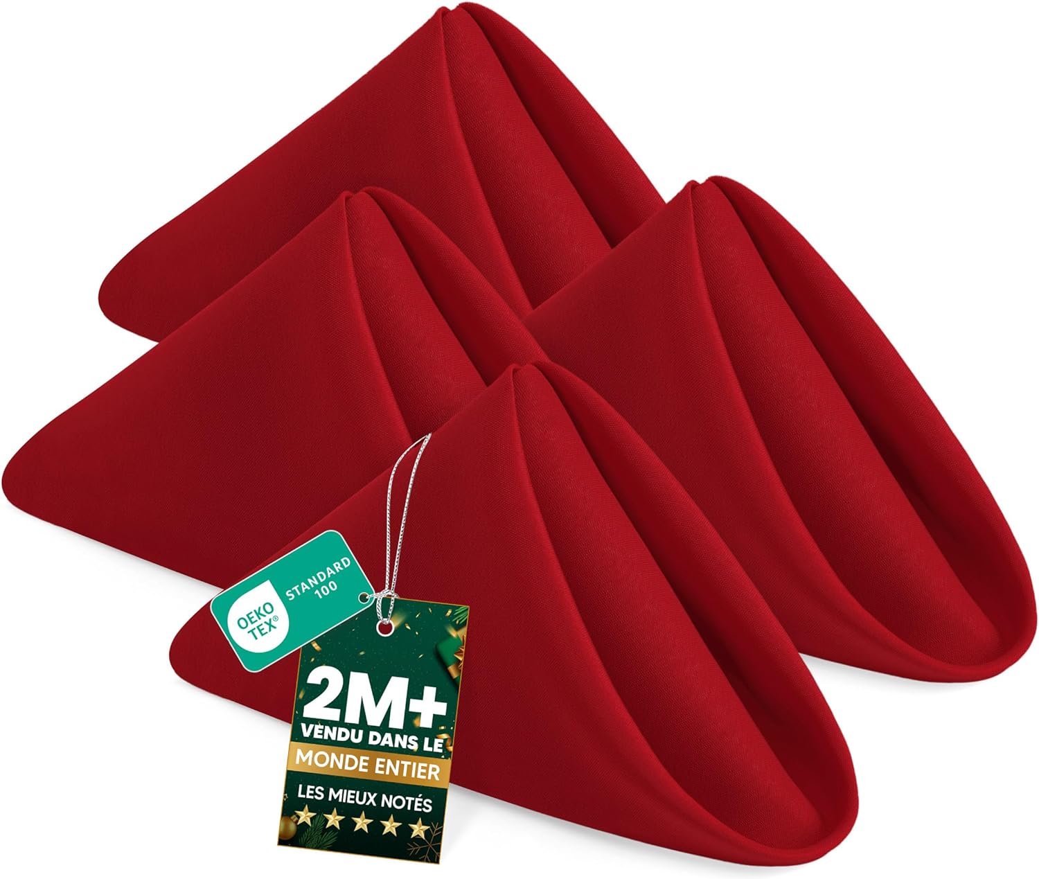 KICHLY - serviettes tissu réutilisables 43x43 cm - lot de 24, polyester rouge