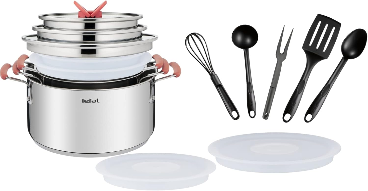 Tefal - batterie de cuisine 13 pcs - inox 18/10, induction, empilable, Opti'Space G720SD74