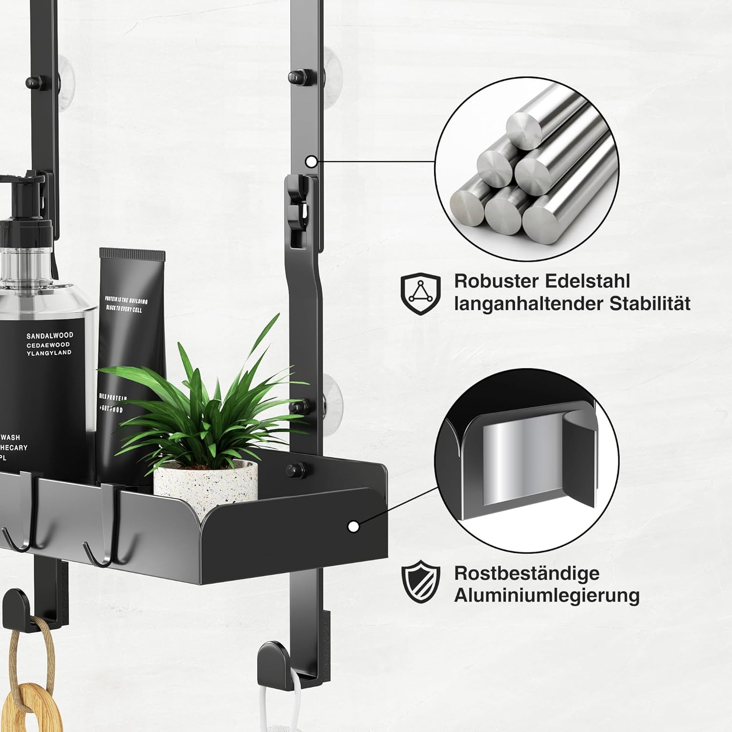 Étagère de douche - suspendue sans perçage, 31,2x10,5cm, 4 crochets