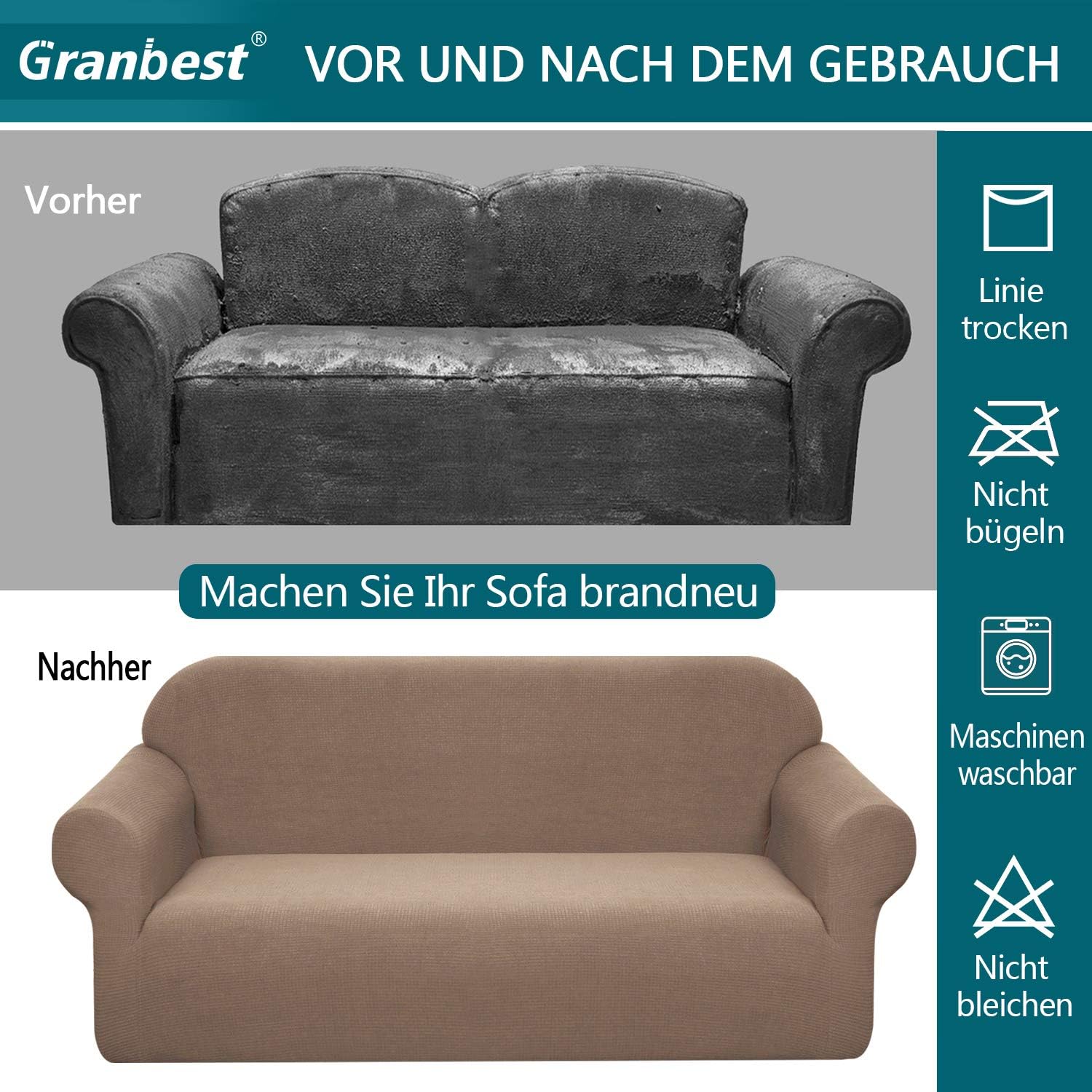 Granbest - housse canapé imperméable série universelle - 2 places - élastique et durable, protection complète