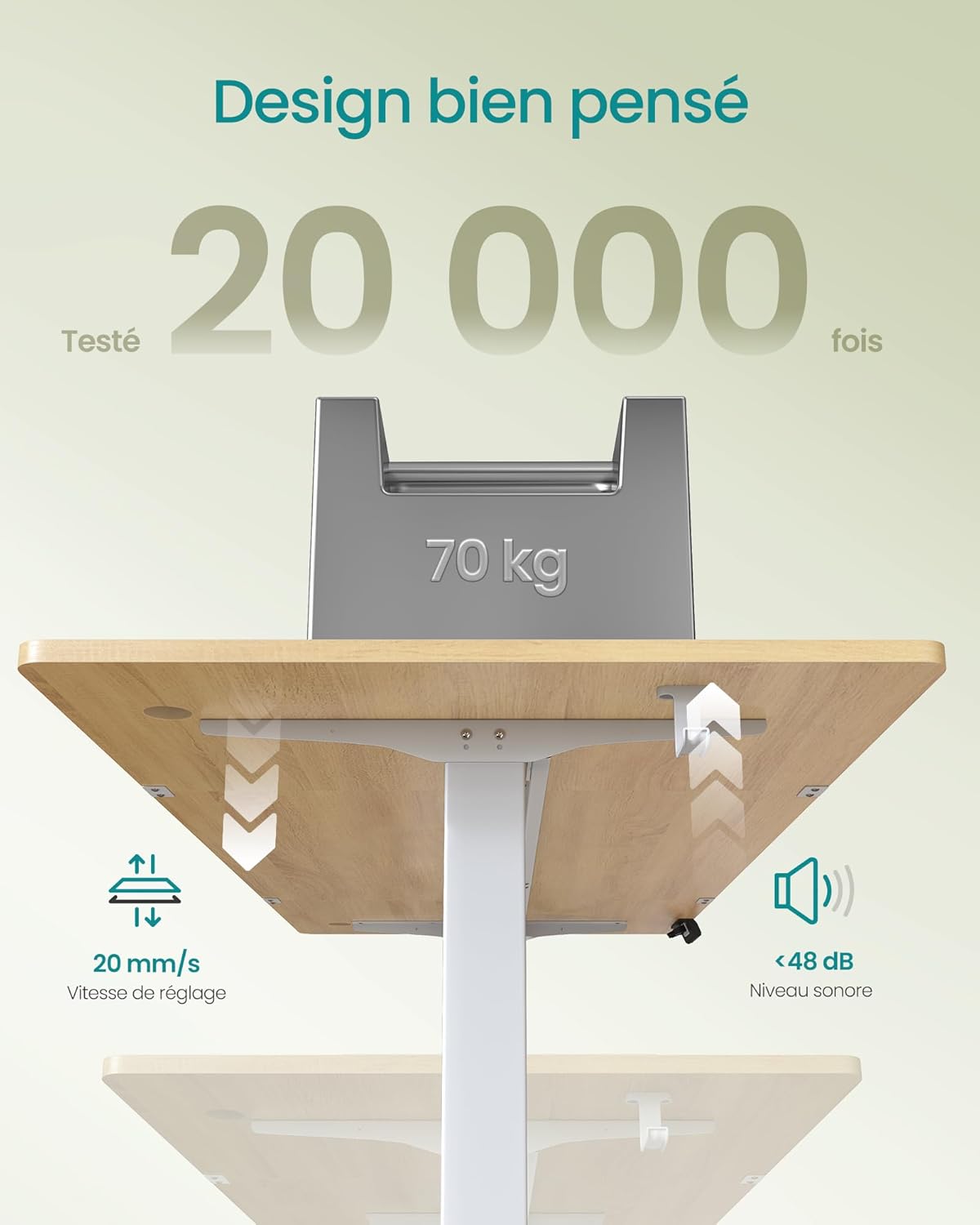 SONGMICS - bureau électrique série LSD - 140x60 cm - hauteur réglable, mémoire 4 positions, doré chêne LSD134YA01