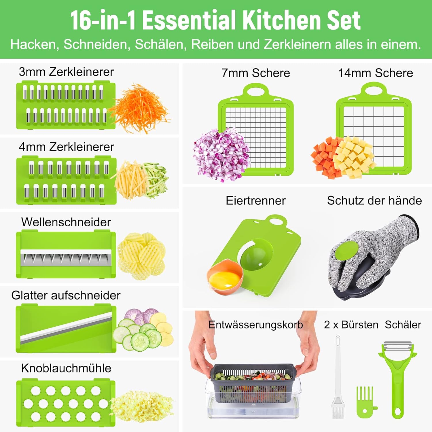 Coupe légumes multifonctions - 16 en 1 - 7 lames réglables - usage manuel