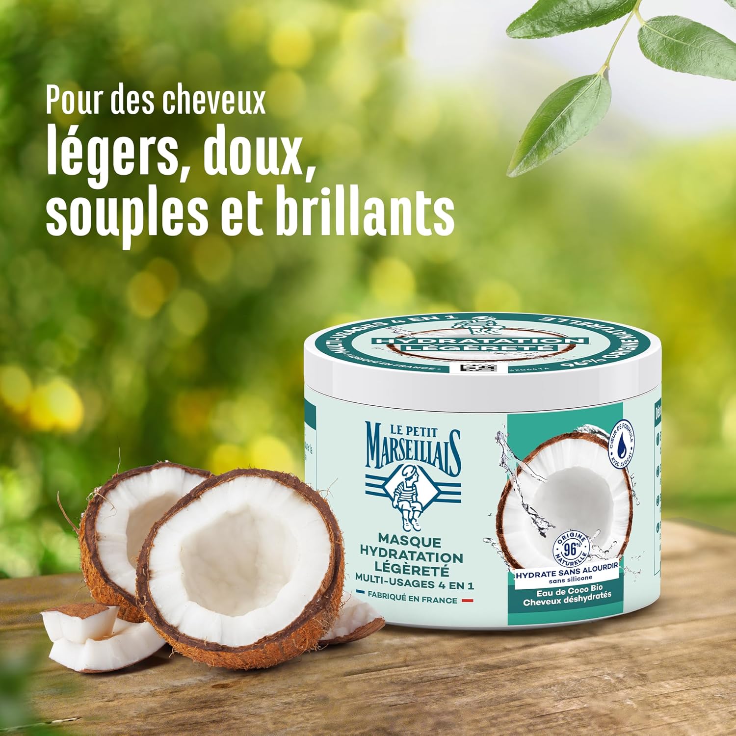 Le Petit Marseillais - Masque 4en1 Eau de Coco Bio 370ml - hydratant cheveux sans silicone 96% naturel