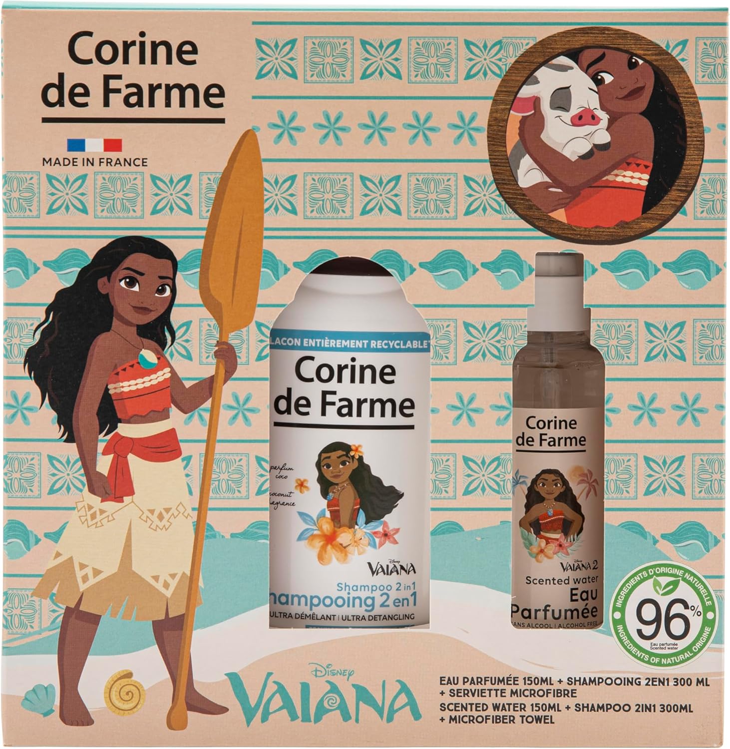 Corine de Farme - Coffret Vaiana - 150ml/300ml - Coco, 96% naturel, démêlant cheveux secs