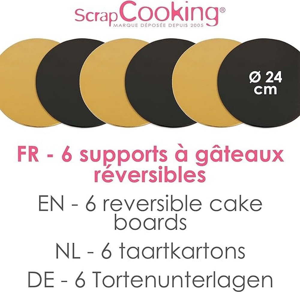 ScrapCooking - kit supports gâteaux ronds 24cm carton doré/noir - 5201