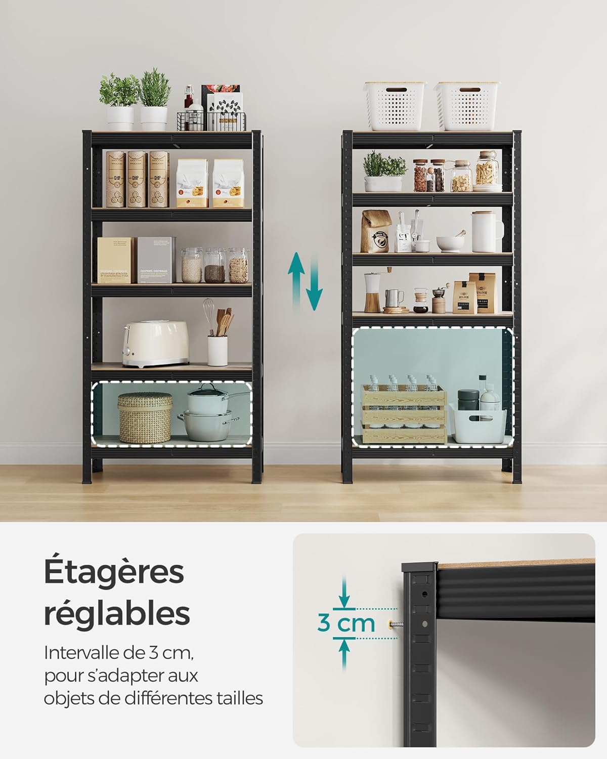 SONGMICS - étagère 5 niveaux 30x75x150cm, charge 650kg, planches réglables, style industriel, GLR030B12