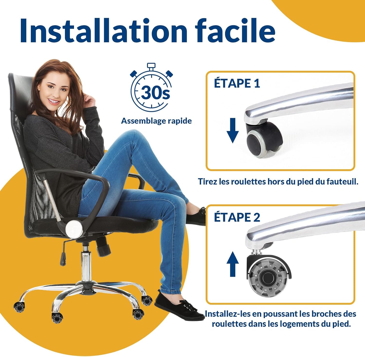 COSYLAND - roulettes bureau, 11x22mm, silencieuses, 300kg, 5pcs