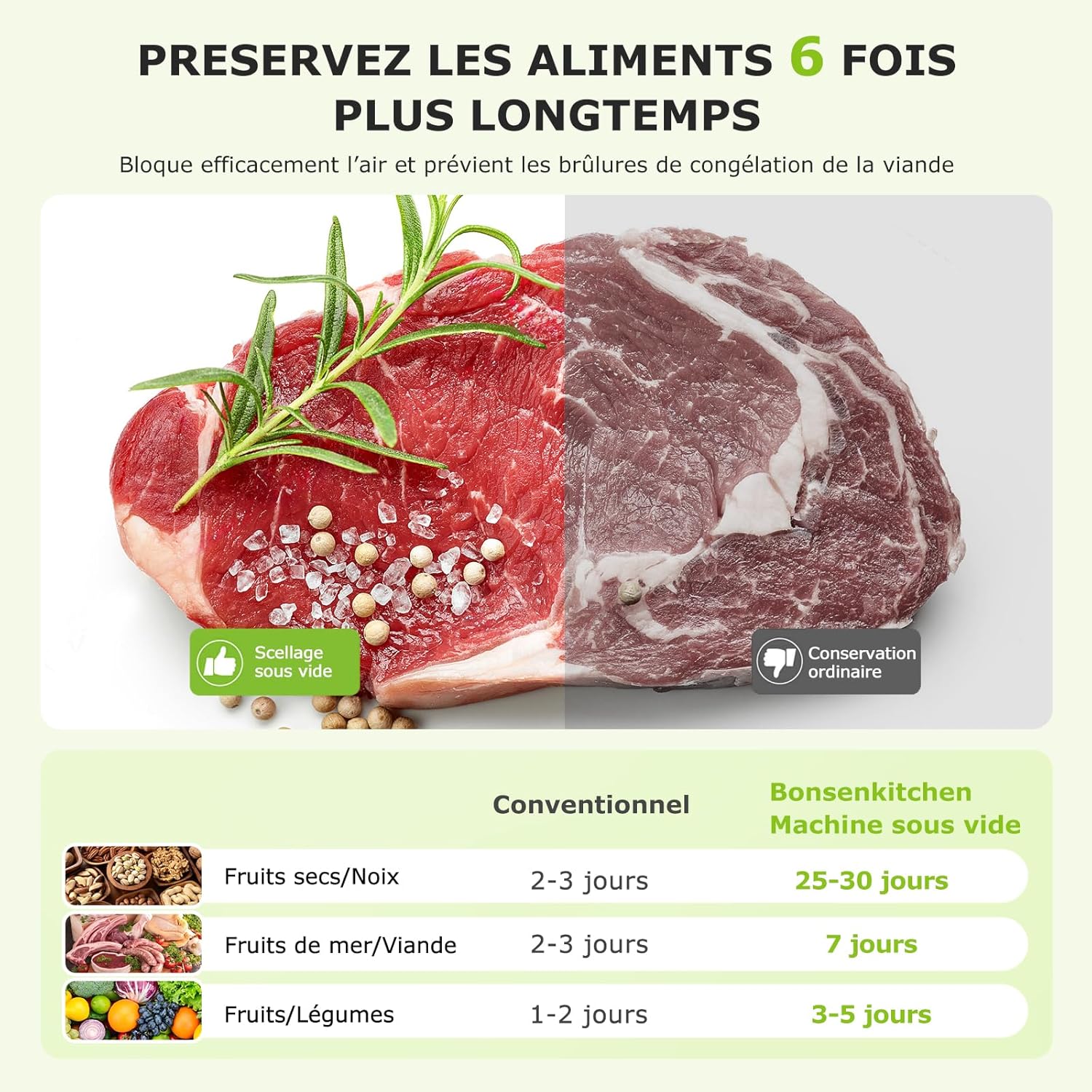 Bonsenkitchen - machine sous vide compacte - multifonction, sacs inclus