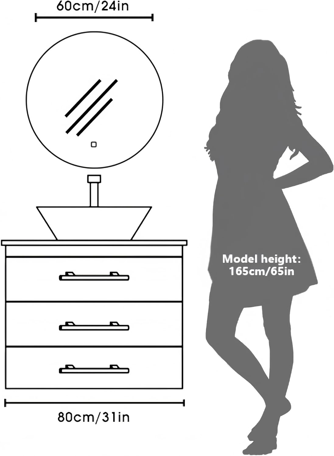 Miroir Salle de Bain - LED Rond 60cm - 3 couleurs, tactile, dimmable