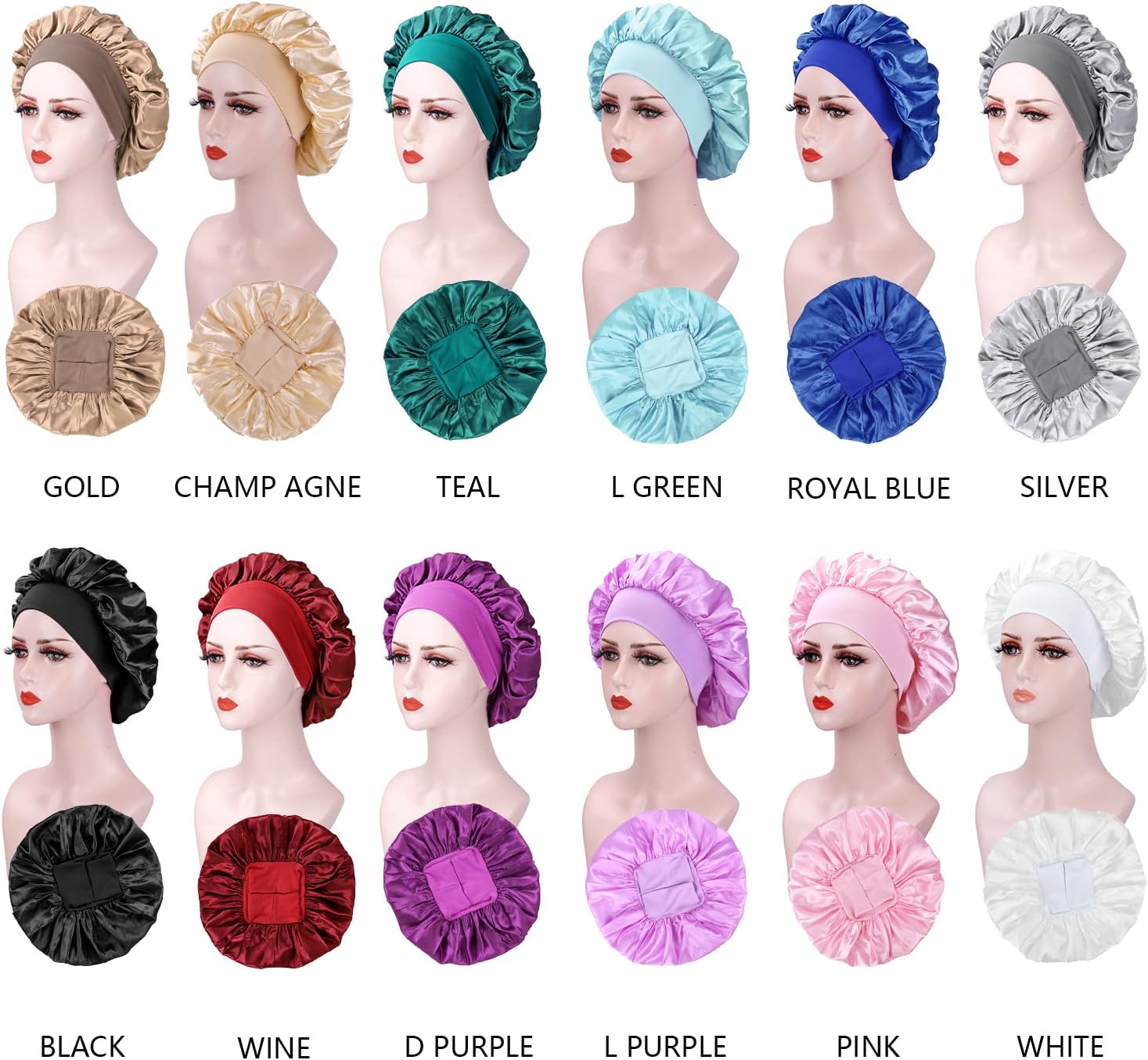 Bonnet de nuit satin femme - lot de 2 - soyeux, protection cheveux