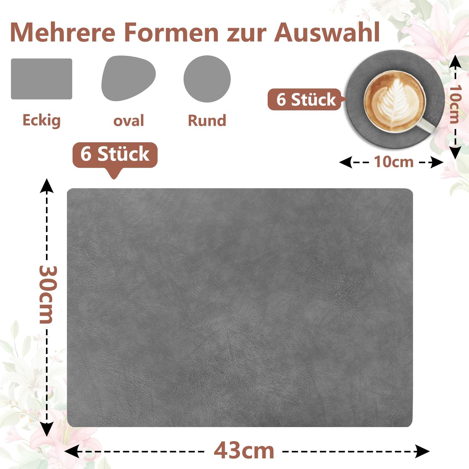 Set de table lavable double face 43x30cm, antidérapant, lot de 6