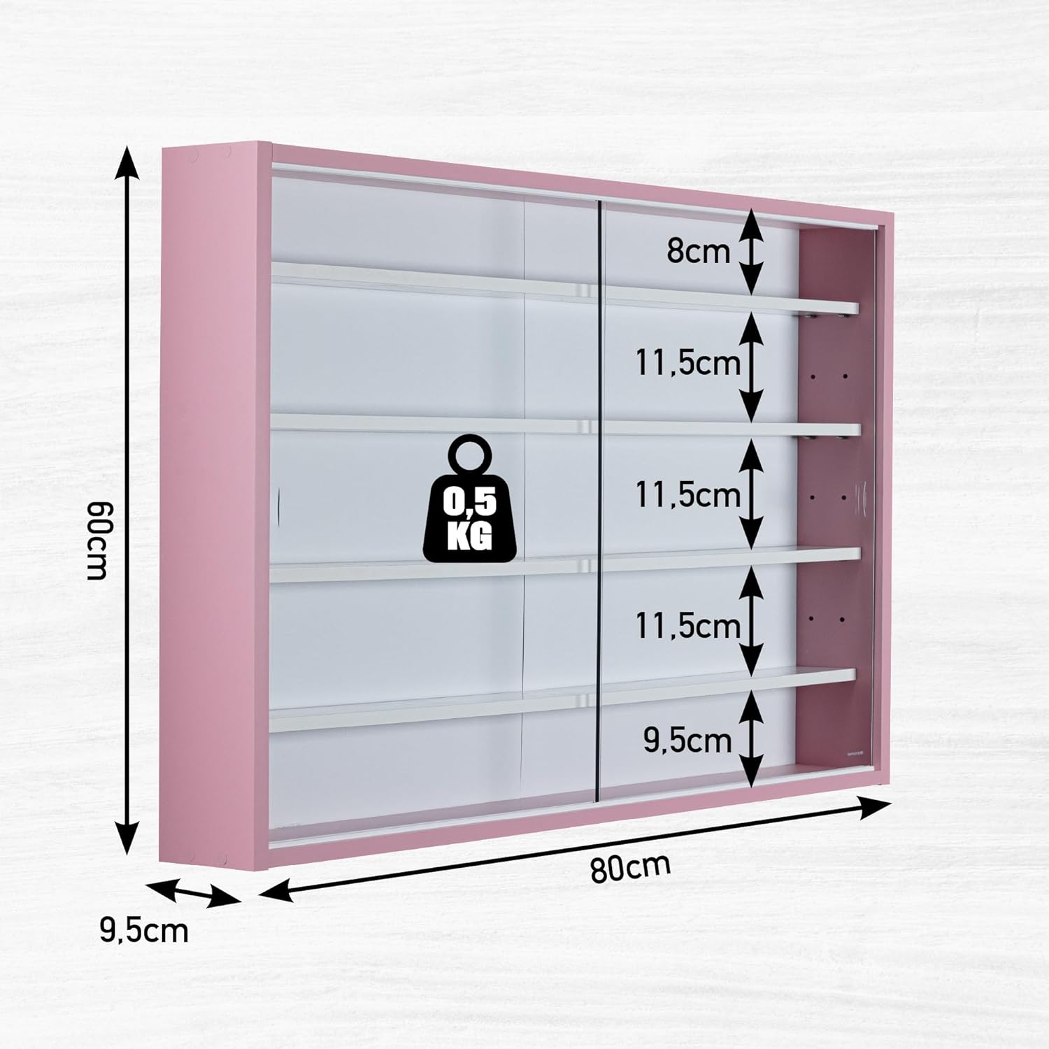 Inter Link - Vitrine murale Pinkruby 80x60x9,5cm - 4 étagères, 5 compartiments