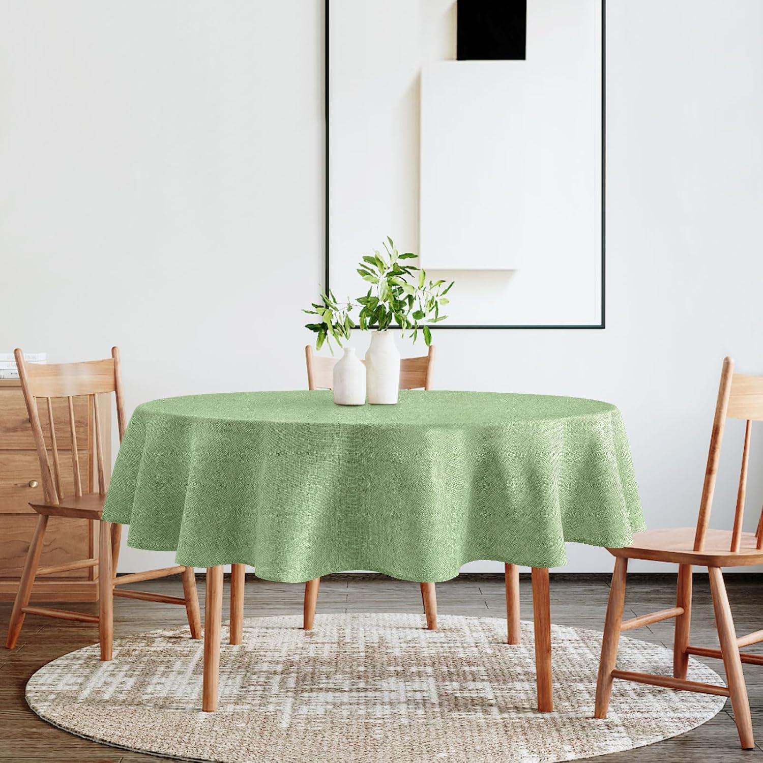DWCN - effet lin, vert clair - 160 cm rond - imperméable, anti-taches