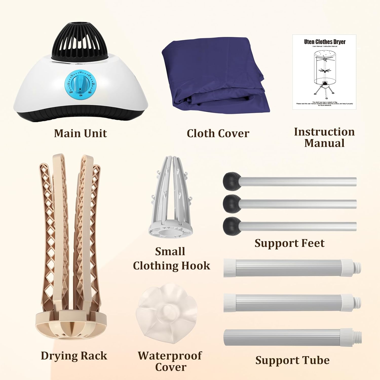 Sèche-linge électrique rond, 1000W, minuterie, séchage portable