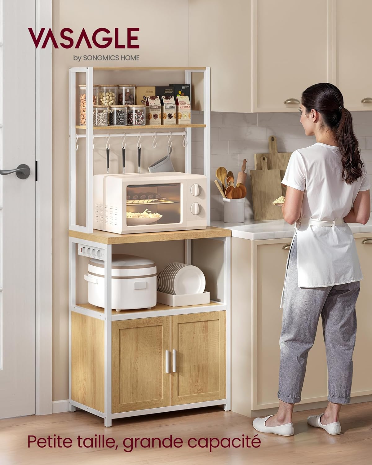 VASAGLE - étagère de cuisine, 40x60x170 cm, multiprise, crochets, KKS058Y02