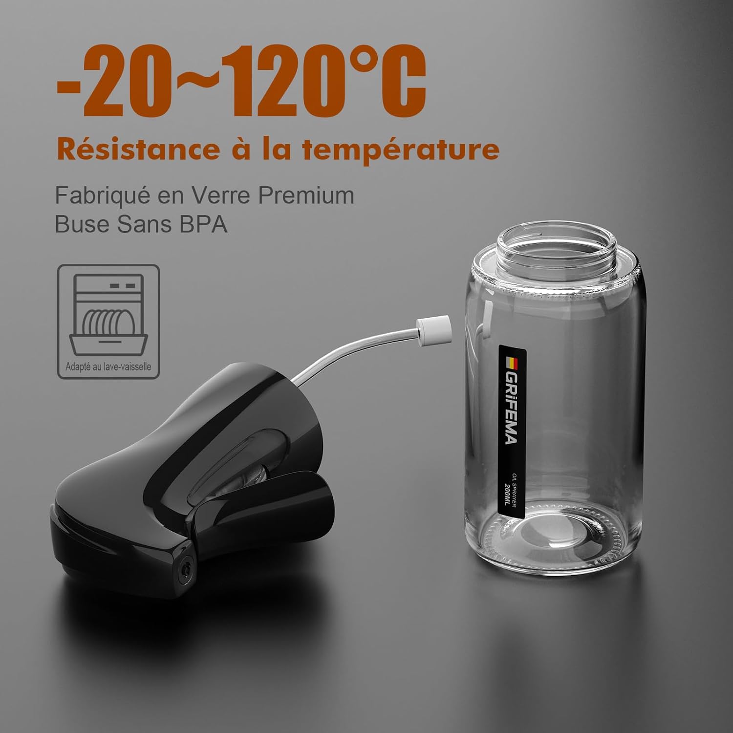 GRIFEMA - GE2003B - 200ml - pulvérisateur réglable en verre, nettoyage facile