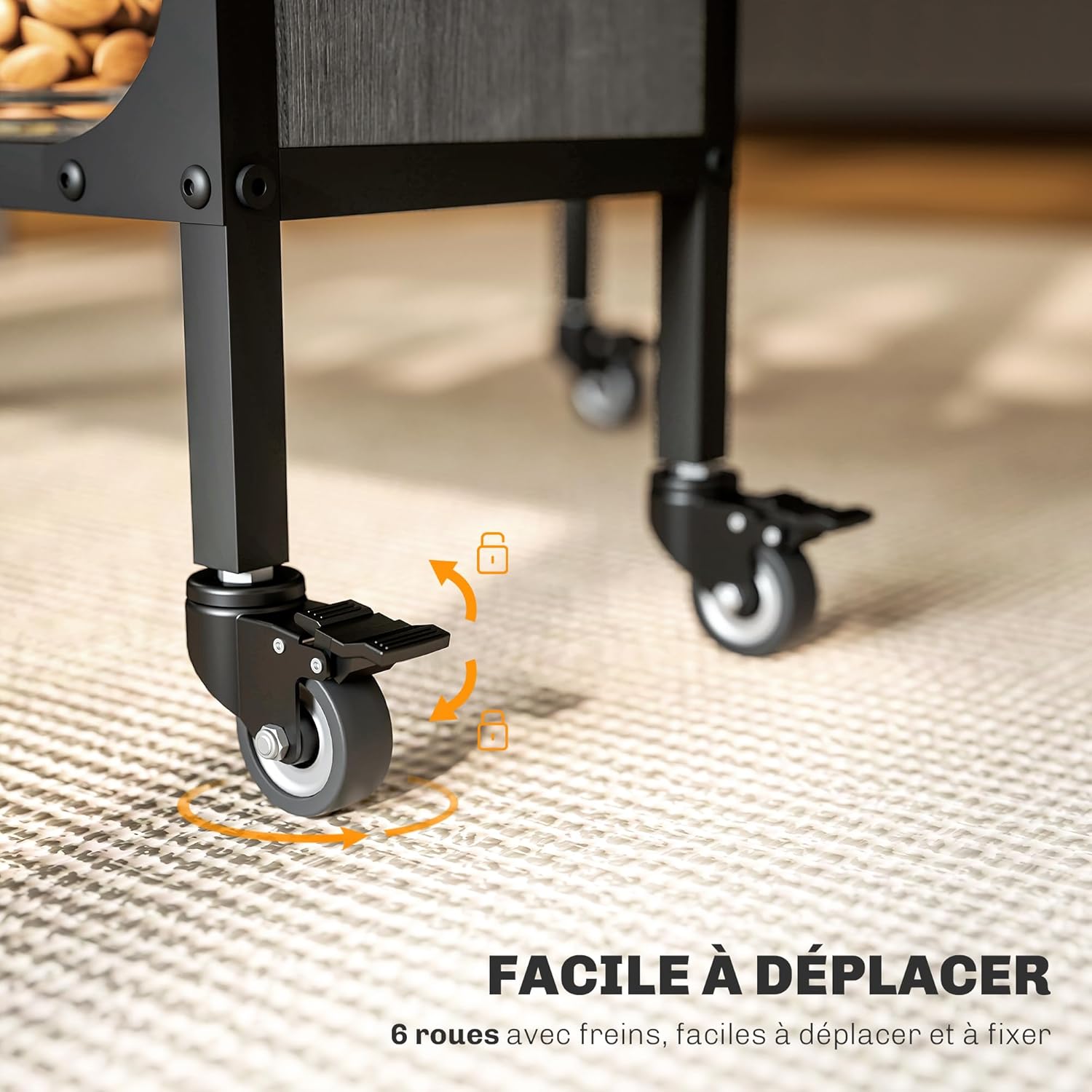 HOMCOM - Table pliante avec roulettes, 130x80x74cm, 6 personnes, étagère intégrée